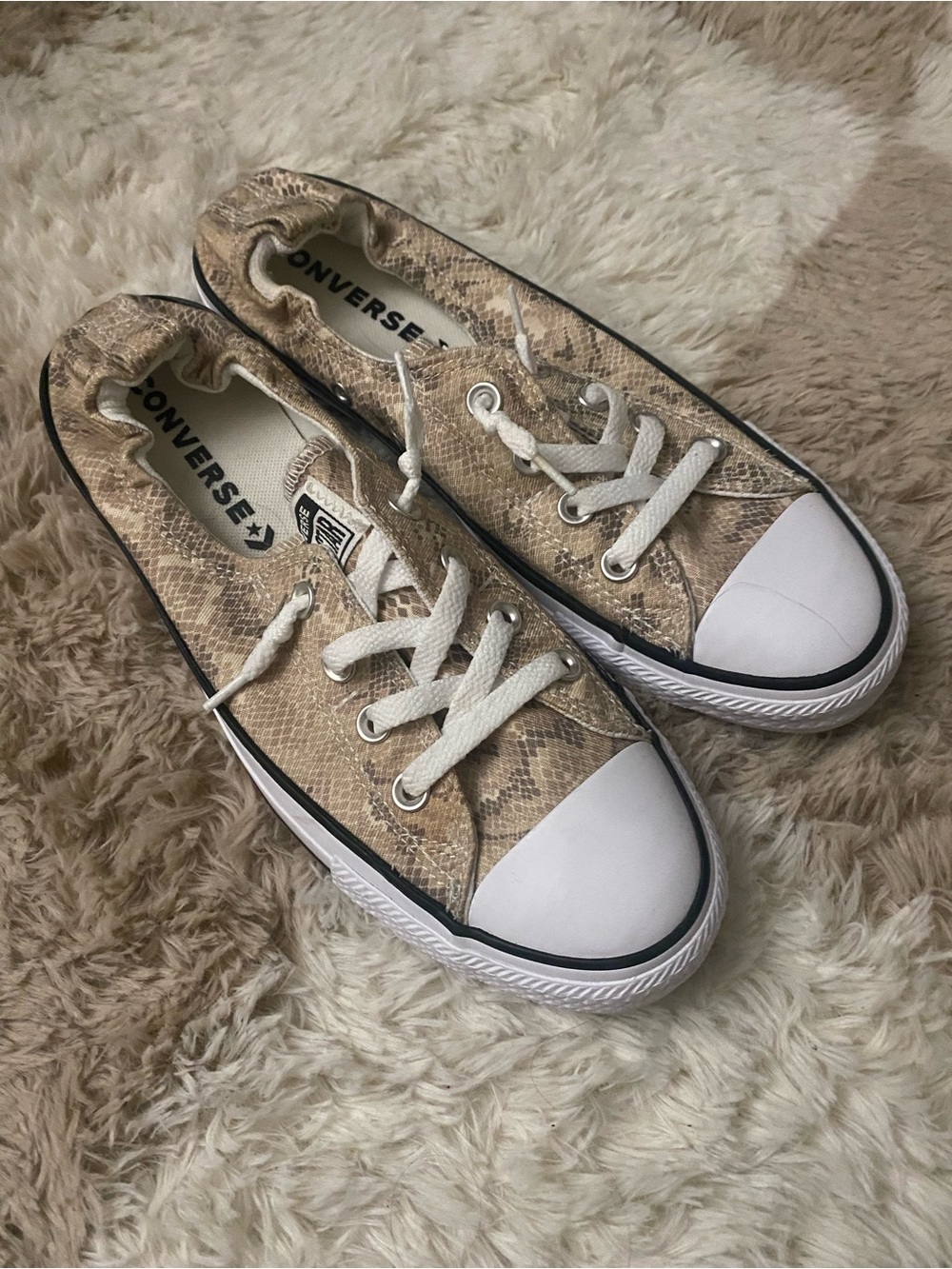 Converse Low Top Snake-Print Sneakers - Beige White